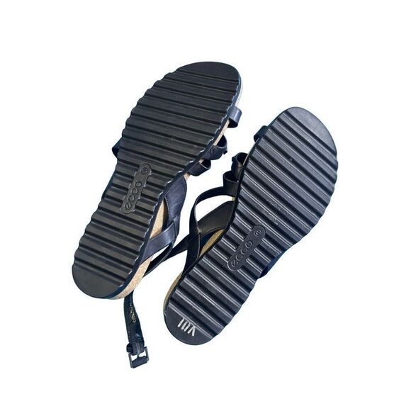 Ecco Womens Black & Tan Open Toe Leather Studs Strappy Flat Sandal Size 41 - Picture 2 of 7